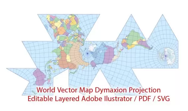 World Vector Map Dymaxion Projection Adobe Illustrator PDF SVG