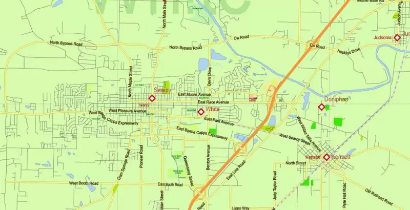 Arkansas US Map Vector Exact State Plan High Detailed Street Road Admin Map editable Adobe Illustrator in layers