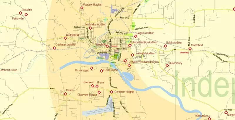 Arkansas US Map Vector Exact State Plan High Detailed Street Road Admin Map editable Adobe Illustrator in layers