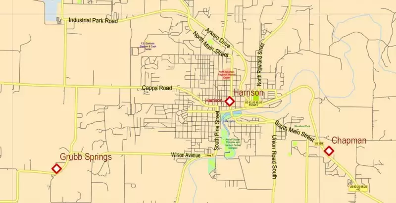 Arkansas US Map Vector Exact State Plan High Detailed Street Road Admin Map editable Adobe Illustrator in layers