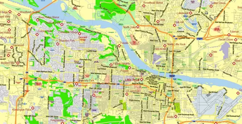 Arkansas US Map Vector Exact State Plan High Detailed Street Road Admin Map editable Adobe Illustrator in layers
