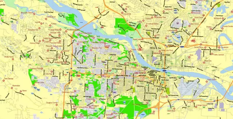 Arkansas US Map Vector Exact State Plan High Detailed Street Road Admin Map editable Adobe Illustrator in layers