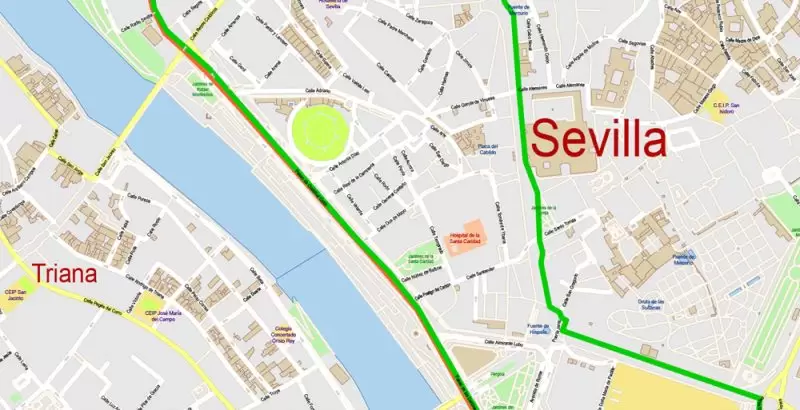 Seville Spain Map Vector Exact City Plan High Detailed Street Map editable Adobe Illustrator in layers