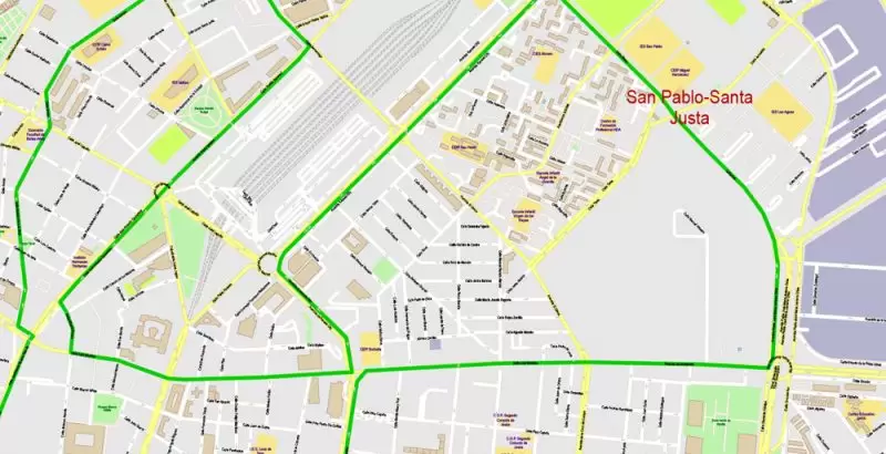 Seville Spain Map Vector Exact City Plan High Detailed Street Map editable Adobe Illustrator in layers