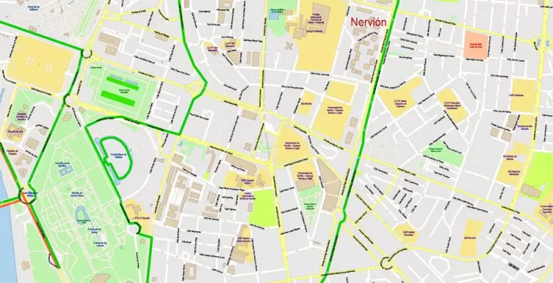 Seville Spain Map Vector Exact City Plan High Detailed Street Map editable Adobe Illustrator in layers