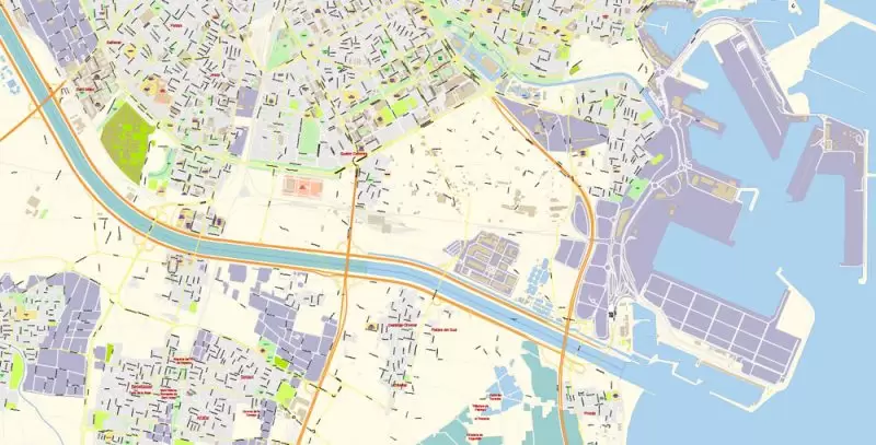 Valencia Spain Map Vector Exact City Plan High Detailed Street Map editable Adobe Illustrator in layers