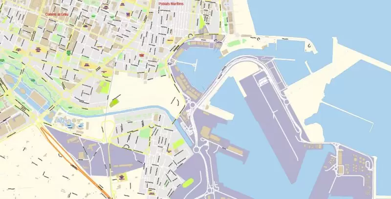 Valencia Spain Map Vector Exact City Plan High Detailed Street Map editable Adobe Illustrator in layers