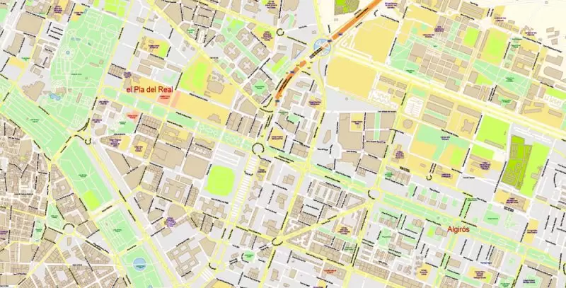 Valencia Spain Map Vector Exact City Plan High Detailed Street Map editable Adobe Illustrator in layers