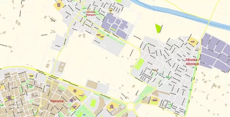 Valencia Spain Map Vector Exact City Plan High Detailed Street Map editable Adobe Illustrator in layers