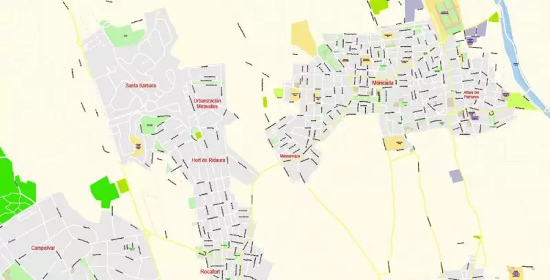 Valencia Spain Map Vector Exact City Plan High Detailed Street Map editable Adobe Illustrator in layers