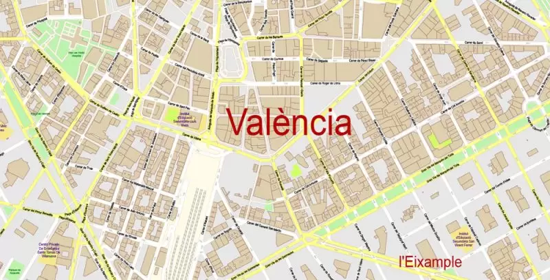 Valencia Spain Map Vector Exact City Plan High Detailed Street Map editable Adobe Illustrator in layers
