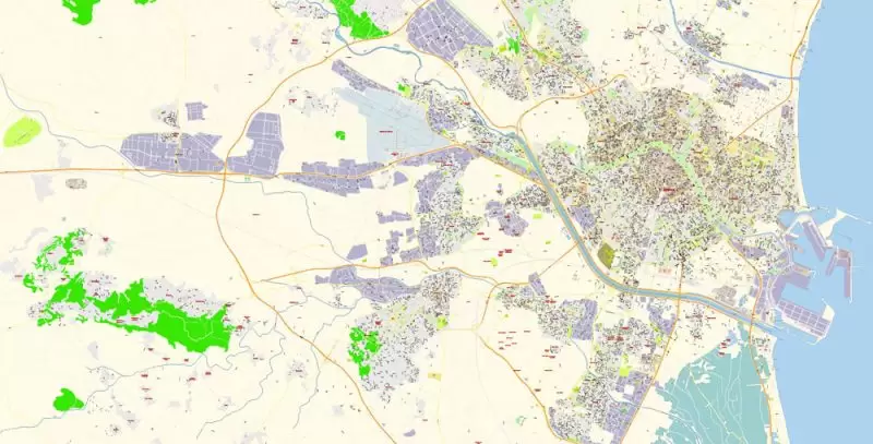Valencia Spain Map Vector Exact City Plan High Detailed Street Map editable Adobe Illustrator in layers