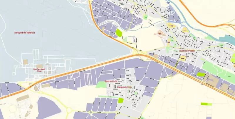 Valencia Spain Map Vector Exact City Plan High Detailed Street Map editable Adobe Illustrator in layers