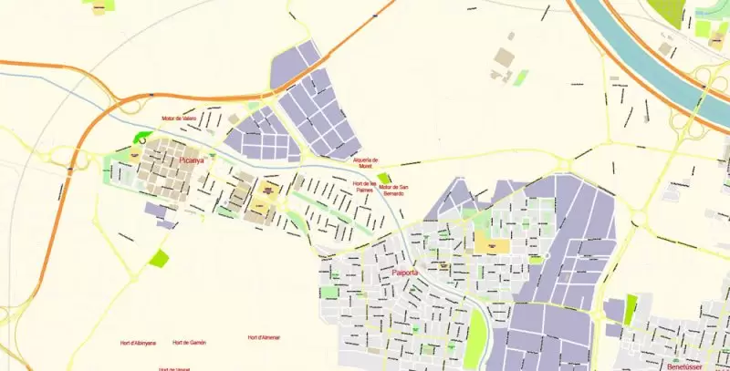 Valencia Spain Map Vector Exact City Plan High Detailed Street Map editable Adobe Illustrator in layers