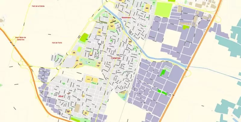 Valencia Spain Map Vector Exact City Plan High Detailed Street Map editable Adobe Illustrator in layers