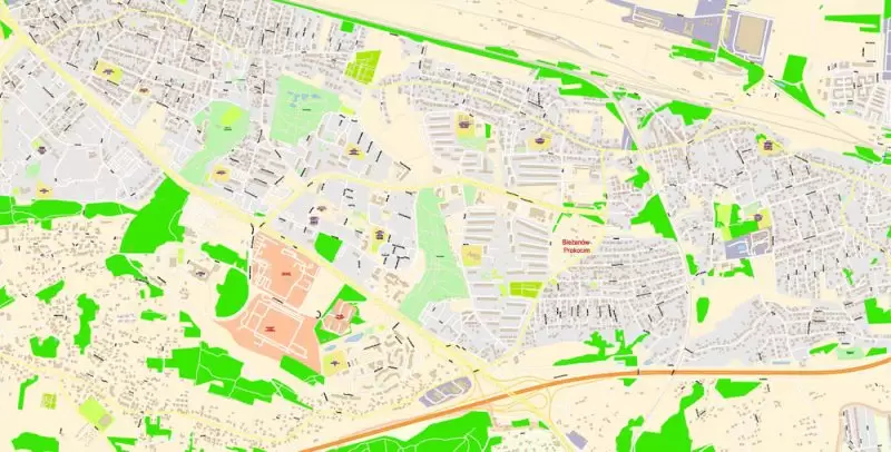 Krakow Poland Map Vector Exact City Plan High Detailed Street Map editable Adobe Illustrator in layers