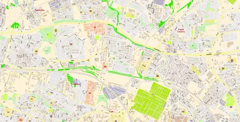 Krakow Poland Map Vector Exact City Plan High Detailed Street Map editable Adobe Illustrator in layers