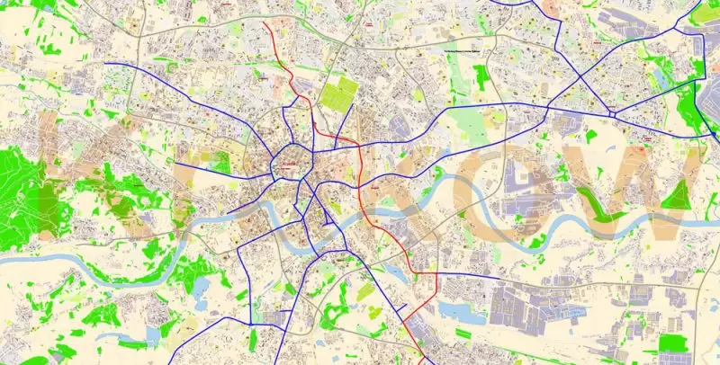 Krakow Poland Map Vector Exact City Plan High Detailed Street Map editable Adobe Illustrator in layers