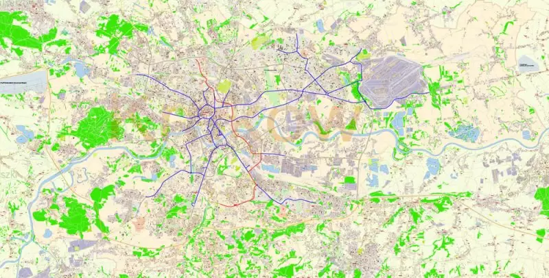 Krakow Poland Map Vector Exact City Plan High Detailed Street Map editable Adobe Illustrator in layers