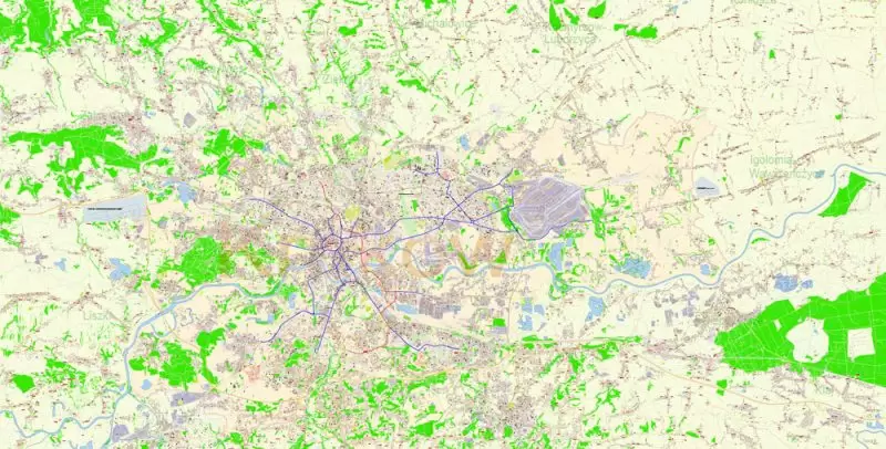 Krakow Poland Map Vector Exact City Plan High Detailed Street Map editable Adobe Illustrator in layers