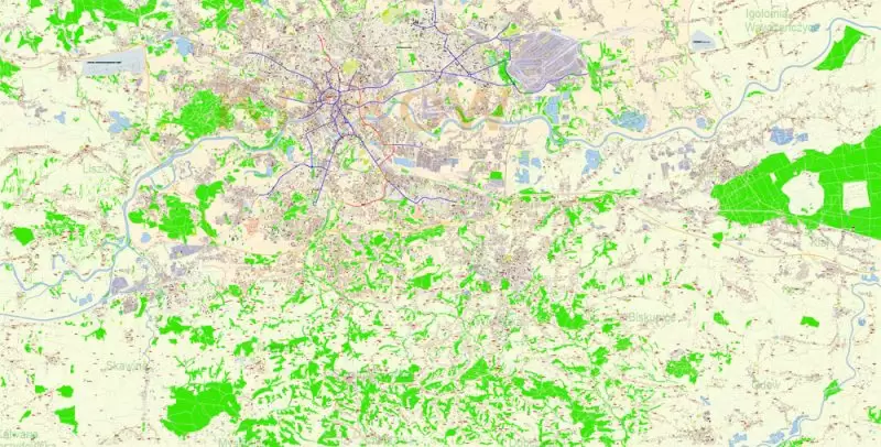 Krakow Poland Map Vector Exact City Plan High Detailed Street Map editable Adobe Illustrator in layers