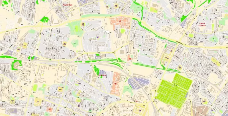 Krakow Poland Map Vector Exact City Plan High Detailed Street Map editable Adobe Illustrator in layers