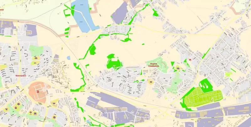 Krakow Poland Map Vector Exact City Plan High Detailed Street Map editable Adobe Illustrator in layers
