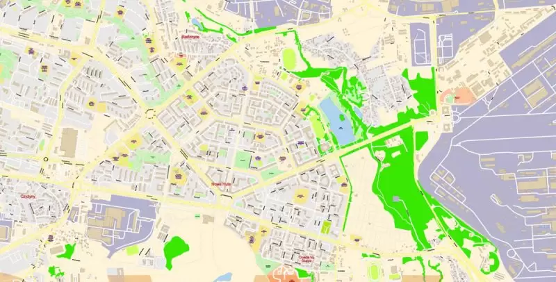 Krakow Poland Map Vector Exact City Plan High Detailed Street Map editable Adobe Illustrator in layers