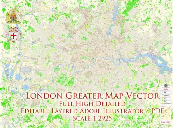 London Greater UK Map Vector Exact City Plan High Detailed Street Map editable Adobe Illustrator in layers
