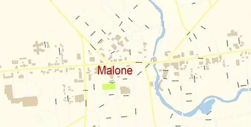 Malone New York Map Vector Exact City Plan High Detailed Street Map editable Adobe Illustrator in layers