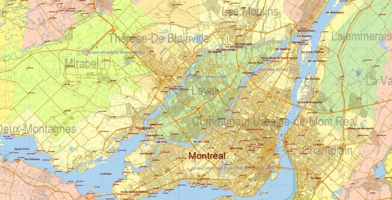 US North East + Canada South East part Map Vector Exact Plan High Detailed Road Admin Map editable Adobe Illustrator in layers