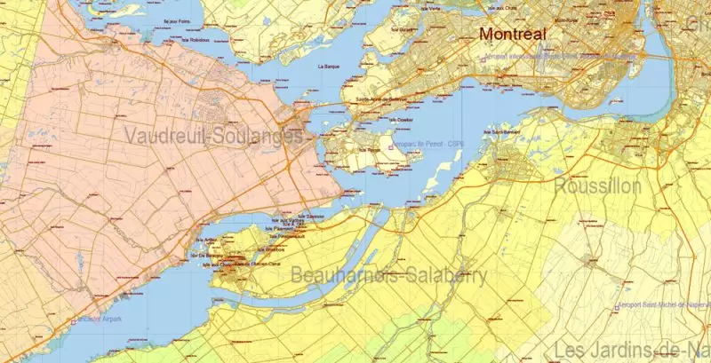 US North East + Canada South East part Map Vector Exact Plan High Detailed Road Admin Map editable Adobe Illustrator in layers
