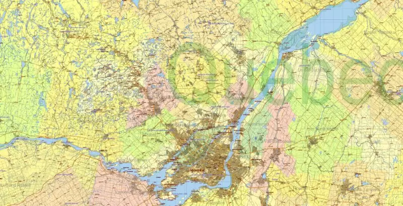 US North East + Canada South East part Map Vector Exact Plan High Detailed Road Admin Map editable Adobe Illustrator in layers