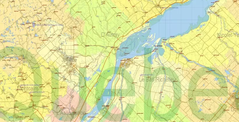 US North East + Canada South East part Map Vector Exact Plan High Detailed Road Admin Map editable Adobe Illustrator in layers