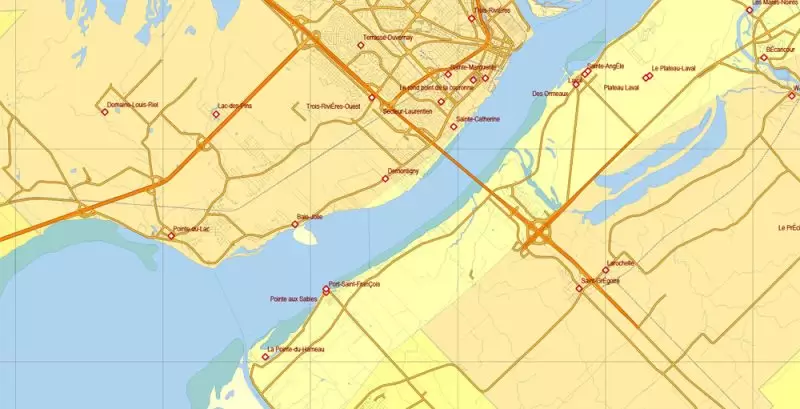 US North East + Canada South East part Map Vector Exact Plan High Detailed Road Admin Map editable Adobe Illustrator in layers