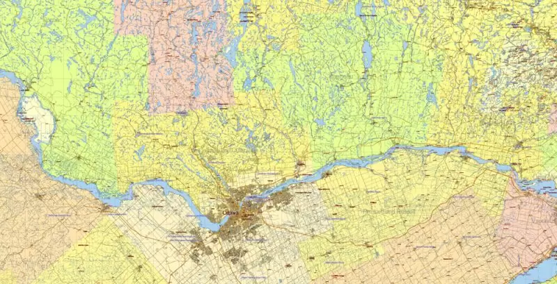 US North East + Canada South East part Map Vector Exact Plan High Detailed Road Admin Map editable Adobe Illustrator in layers