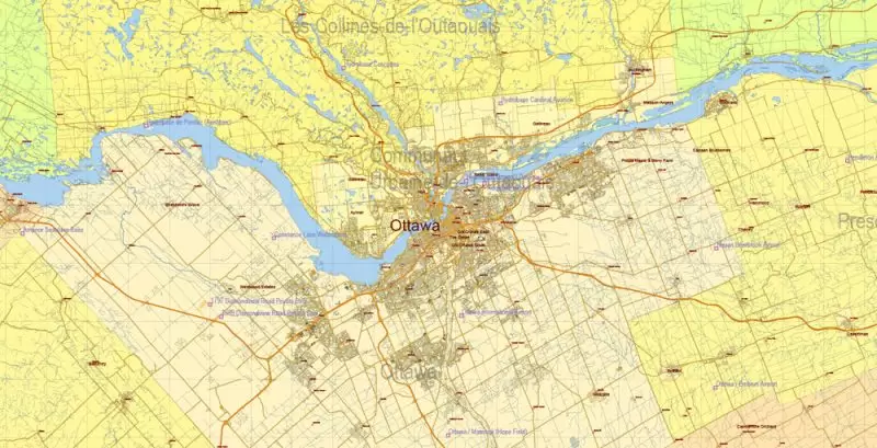 US North East + Canada South East part Map Vector Exact Plan High Detailed Road Admin Map editable Adobe Illustrator in layers