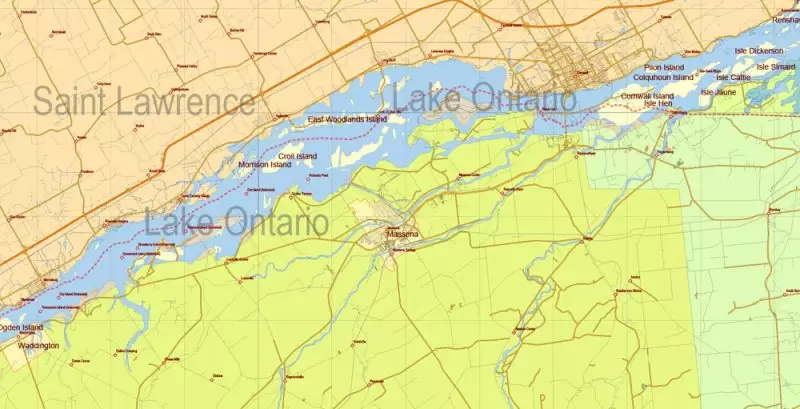 US North East + Canada South East part Map Vector Exact Plan High Detailed Road Admin Map editable Adobe Illustrator in layers