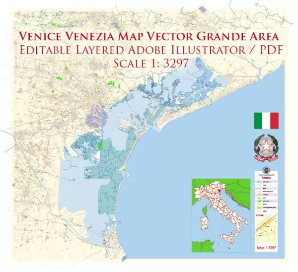 Venice Venezia Italy Map Vector Exact City Plan High Detailed Street Map editable Adobe Illustrator in layers