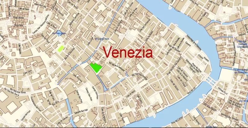 Venice Venezia Italy Map Vector Exact City Plan High Detailed Street Map editable Adobe Illustrator in layers
