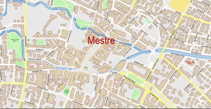 Venice Venezia Italy Map Vector Exact City Plan High Detailed Street Map editable Adobe Illustrator in layers