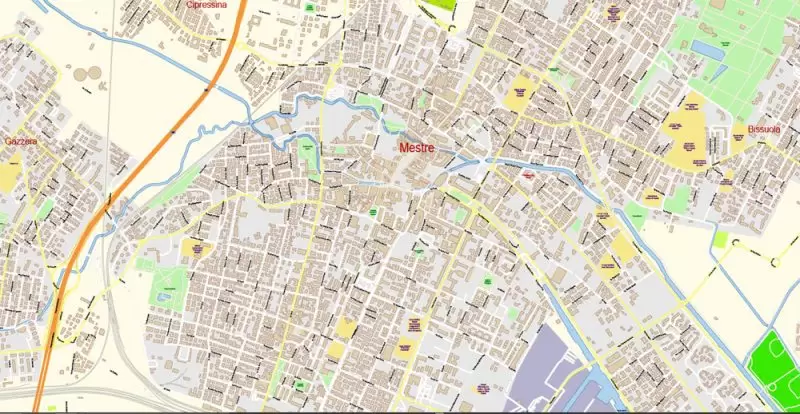 Venice Venezia Italy Map Vector Exact City Plan High Detailed Street Map editable Adobe Illustrator in layers