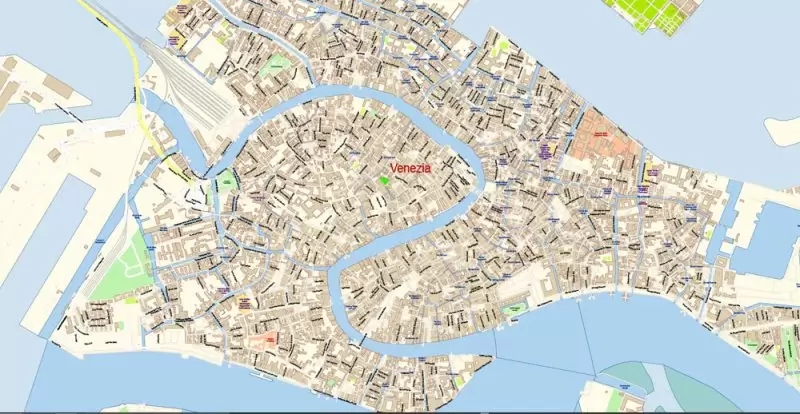 Venice Venezia Italy Map Vector Exact City Plan High Detailed Street Map editable Adobe Illustrator in layers