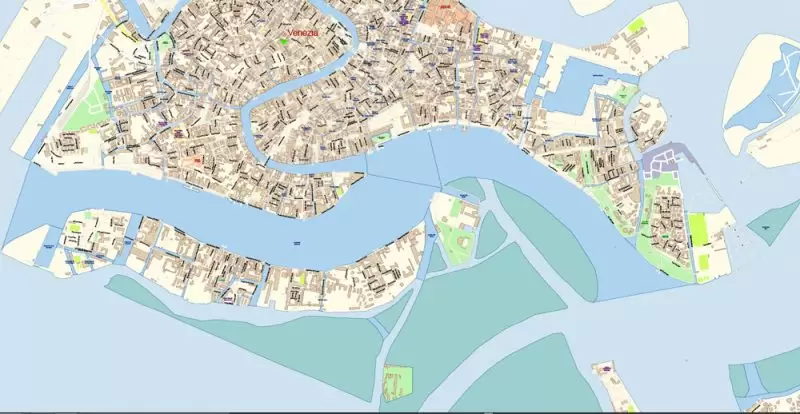 Venice Venezia Italy Map Vector Exact City Plan High Detailed Street Map editable Adobe Illustrator in layers