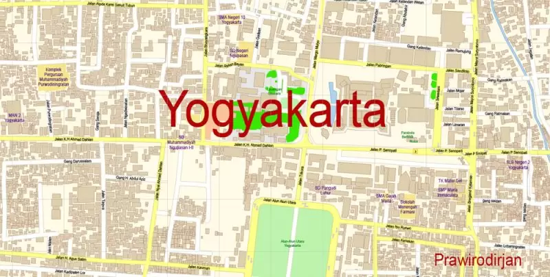 Yogyakarta Indonesia Map Vector Exact City Plan High Detailed Street Map editable Adobe Illustrator in layers