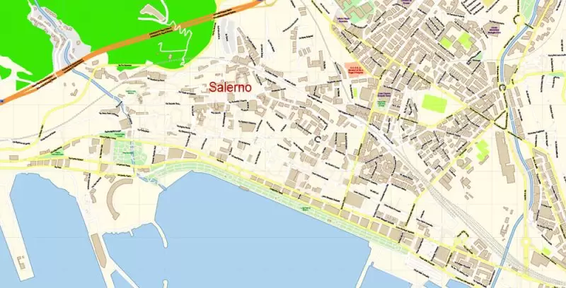 Amalfi Coast Sorrento Salerno Italy Map Vector Exact City Plan High Detailed Street Map editable Adobe Illustrator in layers