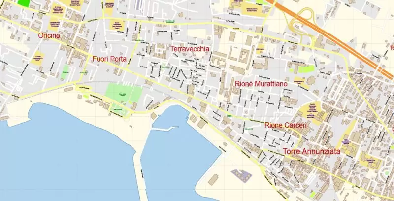 Amalfi Coast Sorrento Salerno Italy Map Vector Exact City Plan High Detailed Street Map editable Adobe Illustrator in layers