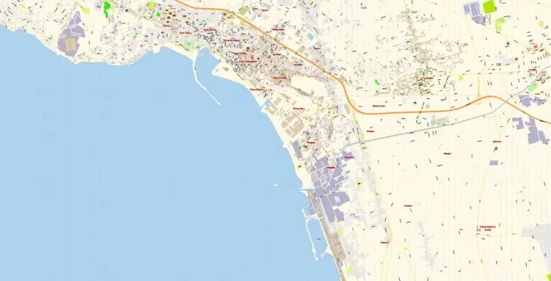 Amalfi Coast Sorrento Salerno Italy Map Vector Exact City Plan High Detailed Street Map editable Adobe Illustrator in layers