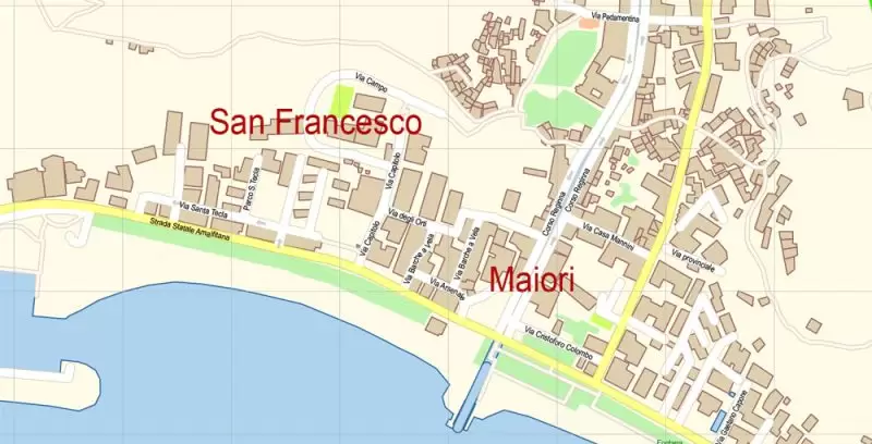 Amalfi Coast Sorrento Salerno Italy Map Vector Exact City Plan High Detailed Street Map editable Adobe Illustrator in layers