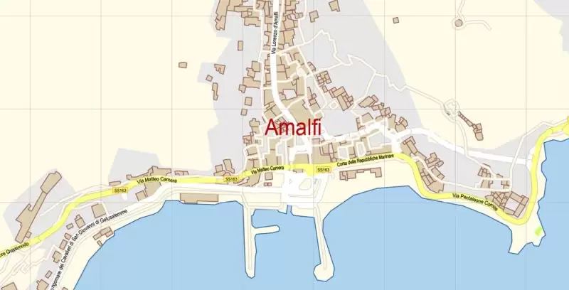 Amalfi Coast Sorrento Salerno Italy Map Vector Exact City Plan High Detailed Street Map editable Adobe Illustrator in layers
